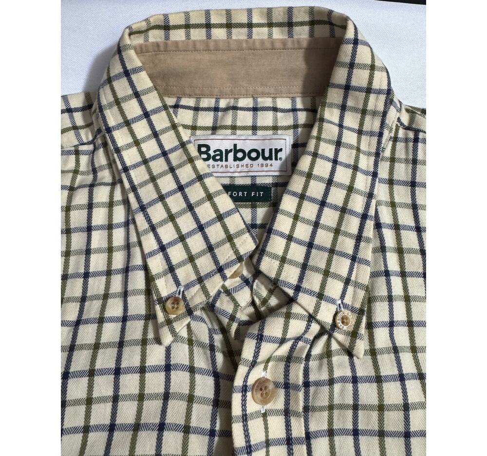 Barbour Long Sleeve Comfort Fit Long Sleeve Button Down Shirt Beige Size Medium